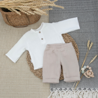 Комплект рубашка для мальчика+брюки "Муслин", бежево-серый, лето