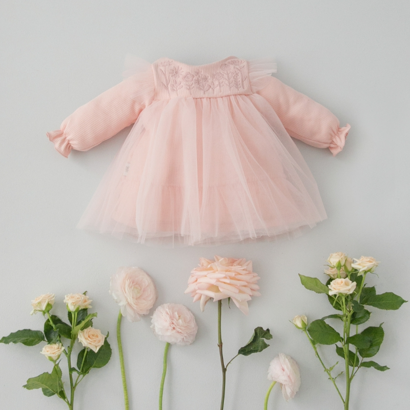 Платье с длинным рукавом "Первые Цветы", светло-розовый