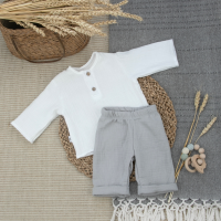 Комплект рубашка для мальчика+брюки "Муслин", серый, лето