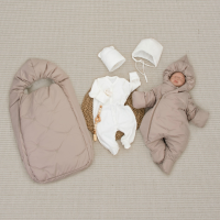 Комплект на выписку 5 предметов "Акварель.Вышивка Медвежонок", зимний, капучино