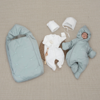 Комплект на выписку 5 предметов "Акварель.Вышивка Медвежонок", зимний, мята