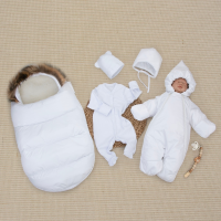 Комплект на выписку 5 предметов "Скандинавия", с опушкой, зимний, белый