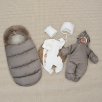 Комплект на выписку 5 предметов "Скандинавия", с опушкой, зимний, какао