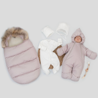 Комплект на выписку 5 предметов "Скандинавия", с опушкой, зимний, какао