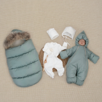 Комплект на выписку 5 предметов "Скандинавия", с опушкой, зимний, полынь