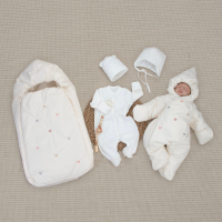 Комплект на выписку 5 предметов "Акварель.Вышивка Сердечки", зимний, молоко