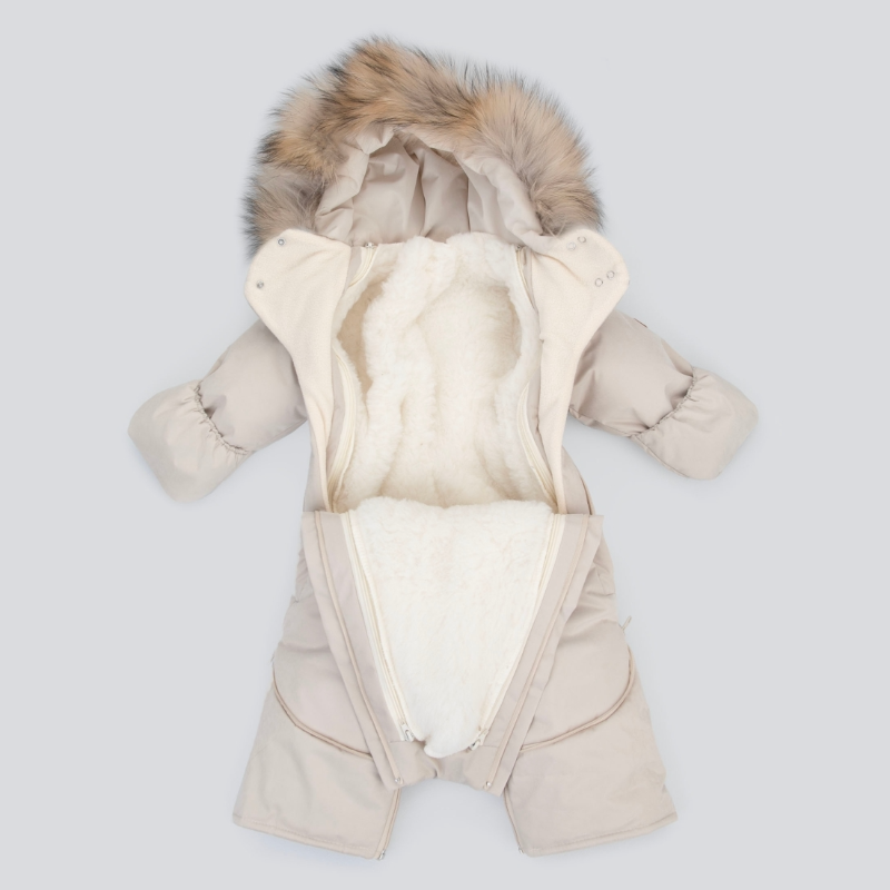 Комбинезон-трансформер "Новый Вельвет", с опушкой, с отворотами, 3 сезона, слоновая кость Комбинезон-трансформер "Новый Вельвет", с опушкой, с отворотами, 3 сезона, слоновая кость
