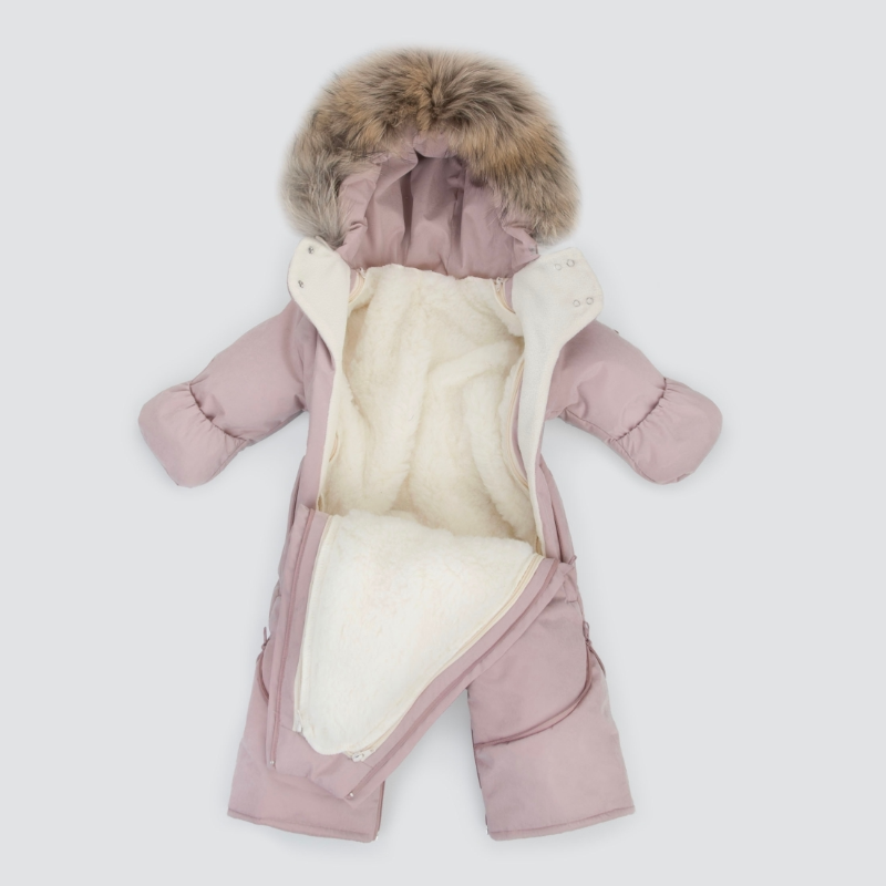 Комбинезон-трансформер "Новый Вельвет", с опушкой, с отворотами, 3 сезона, королевский розовый