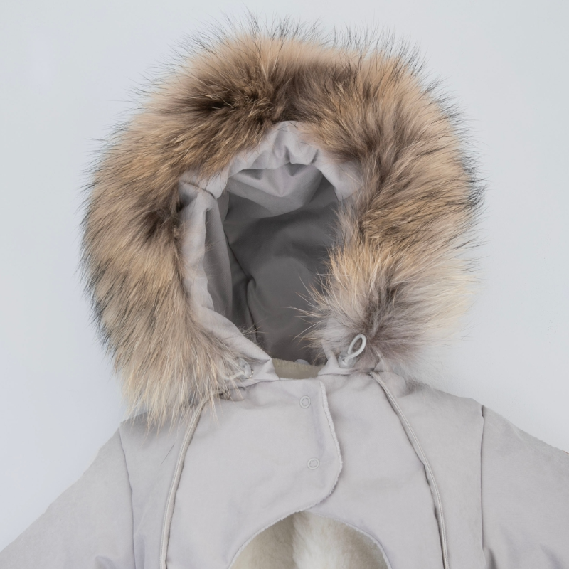 Комбинезон-трансформер "Новый Вельвет", с опушкой, с отворотами, 3 сезона, светло-серый