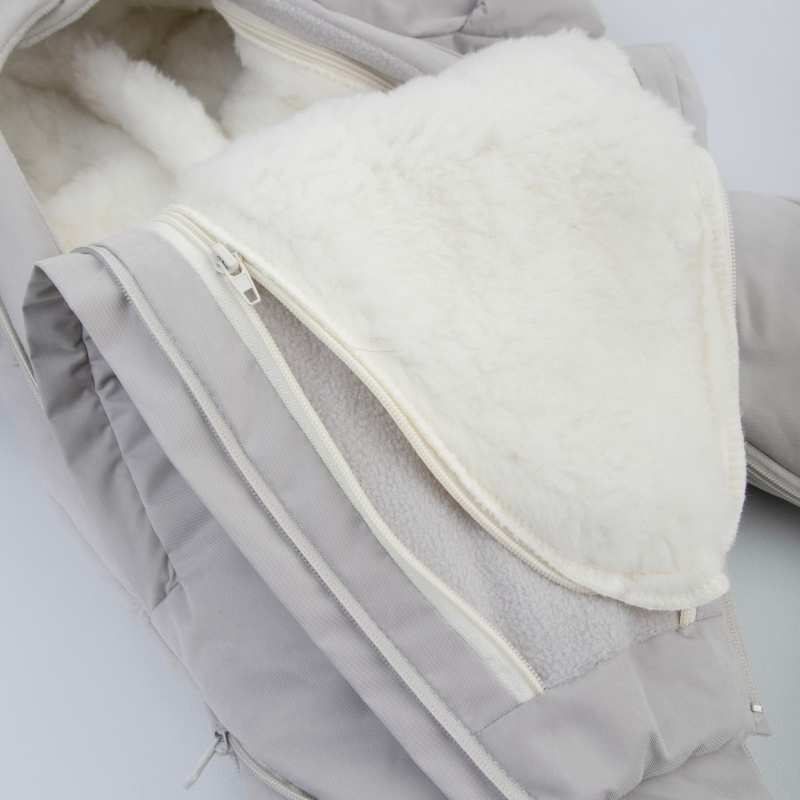 Комбинезон-трансформер "Новый Вельвет", с опушкой, с отворотами, 3 сезона, светло-серый