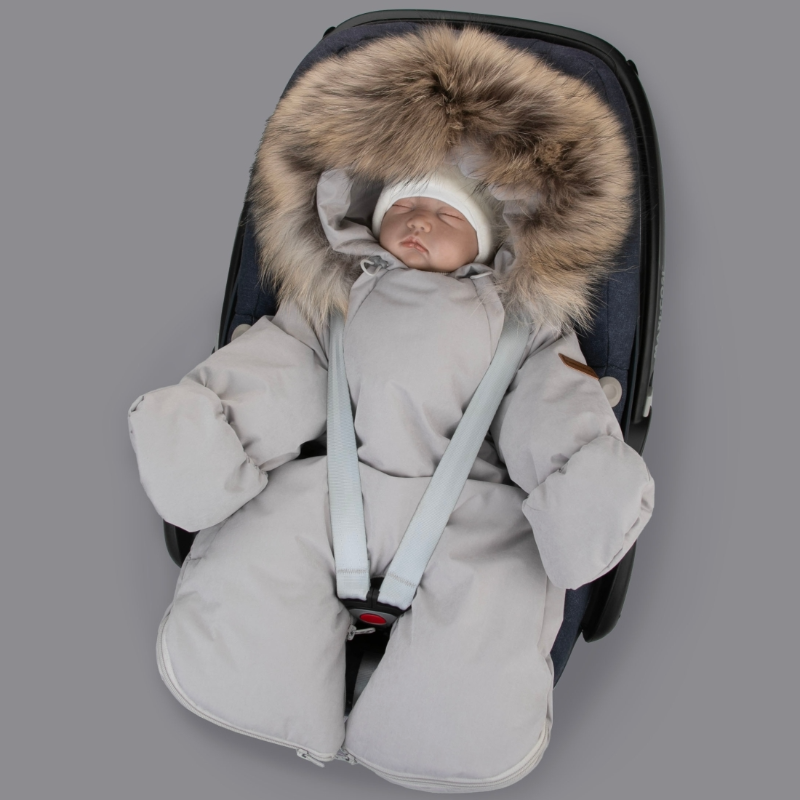 Комбинезон-трансформер "Новый Вельвет", с опушкой, с отворотами, 3 сезона, светло-серый