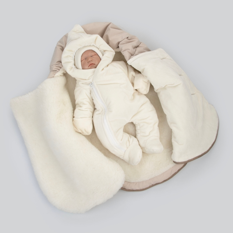 Комплект на выписку 5 предметов "Вельвет", зимний, слоновая кость