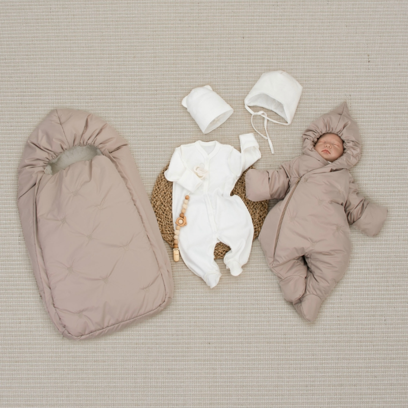 Комплект на выписку 5 предметов "Акварель.Вышивка Медвежонок", зимний, капучино Комплект на выписку 5 предметов "Акварель.Вышивка Медвежонок", зимний, капучино