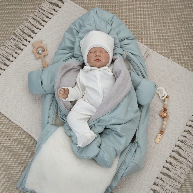 Комплект на выписку 5 предметов "Акварель.Вышивка Медвежонок", зимний, мята