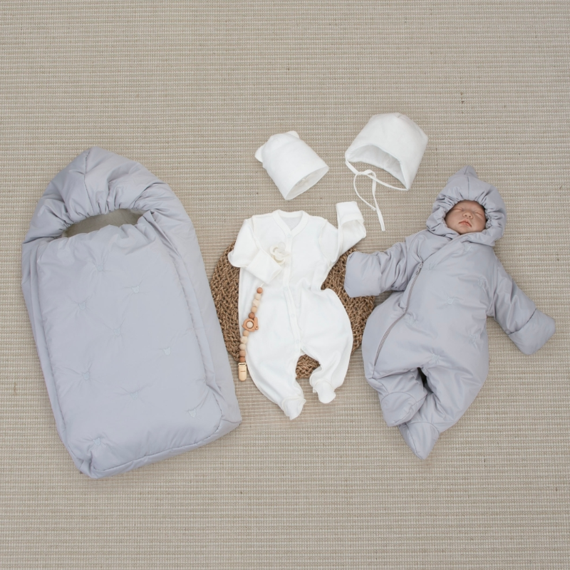 Комплект на выписку 5 предметов "Акварель.Вышивка Медвежонок", зимний, серый