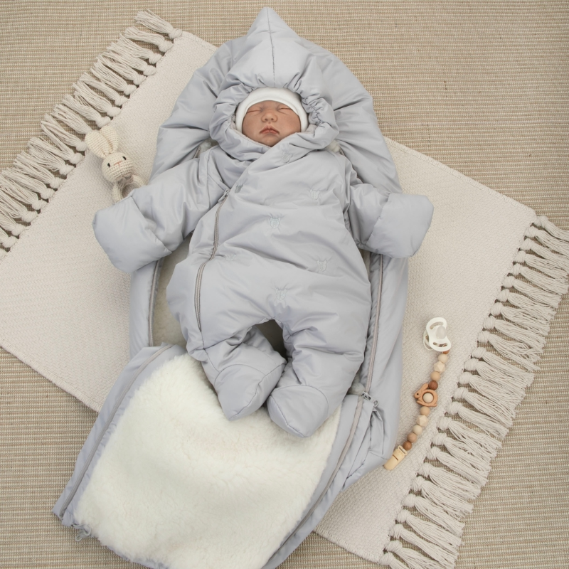 Комплект на выписку 5 предметов "Акварель.Вышивка Медвежонок", зимний, серый