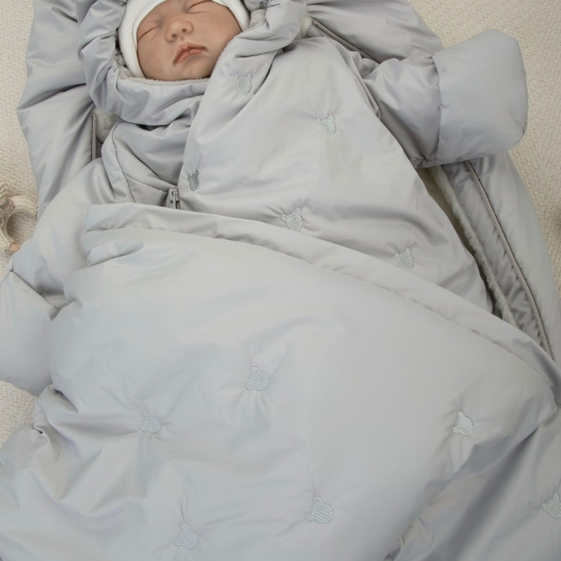 Комплект на выписку 5 предметов "Акварель.Вышивка Медвежонок", зимний, серый