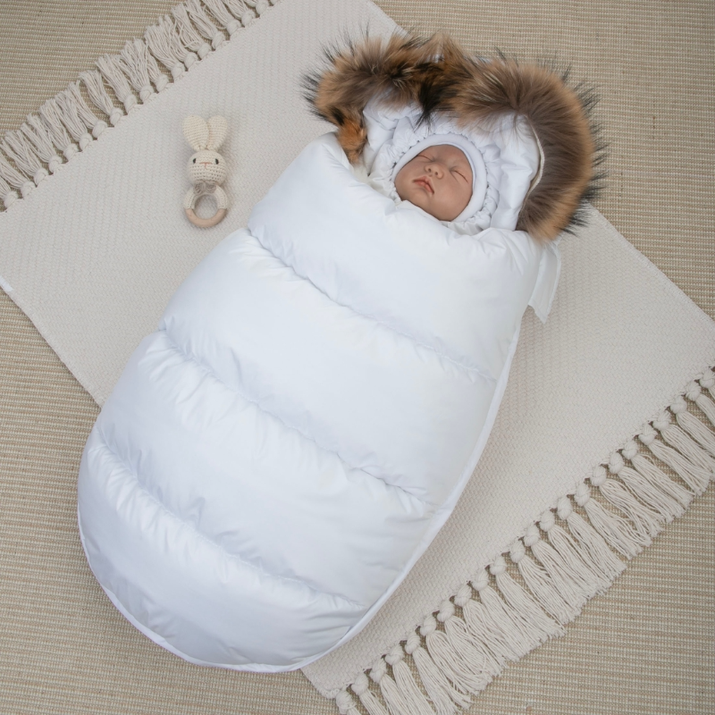 Комплект на выписку 5 предметов "Скандинавия", с опушкой, зимний, белый