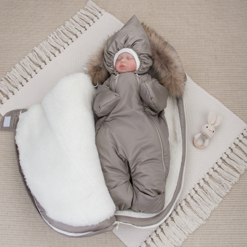 Комплект на выписку 5 предметов "Скандинавия", с опушкой, зимний, капучино Комплект на выписку 5 предметов "Скандинавия", с опушкой, зимний, капучино