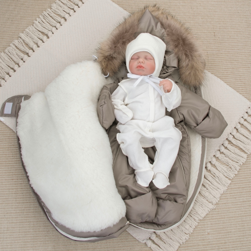 Комплект на выписку 5 предметов "Скандинавия", с опушкой, зимний, капучино Комплект на выписку 5 предметов "Скандинавия", с опушкой, зимний, капучино