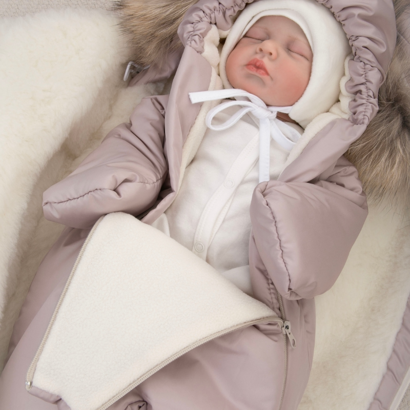 Комплект на выписку 5 предметов "Скандинавия", с опушкой, зимний, какао Комплект на выписку 5 предметов "Скандинавия", с опушкой, зимний, какао