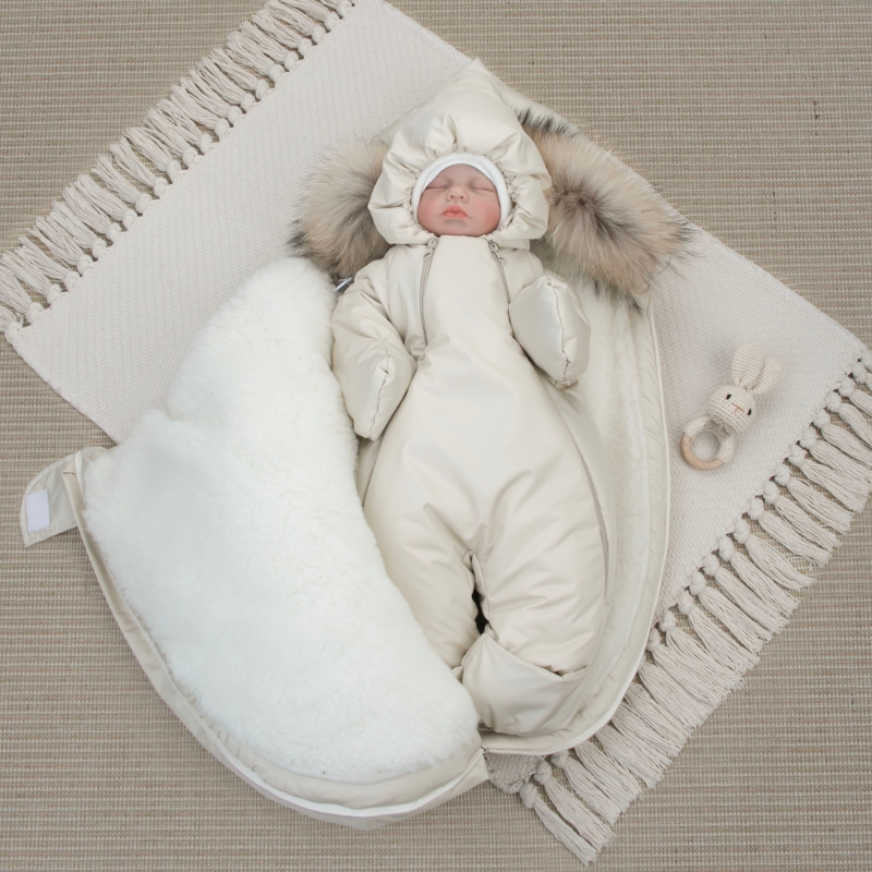 Комплект на выписку 5 предметов "Скандинавия", с опушкой, зимний, латте Комплект на выписку 5 предметов "Скандинавия", с опушкой, зимний, латте