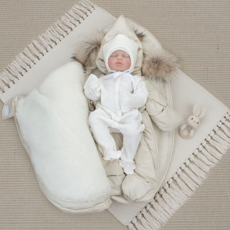 Комплект на выписку 5 предметов "Скандинавия", с опушкой, зимний, латте Комплект на выписку 5 предметов "Скандинавия", с опушкой, зимний, латте