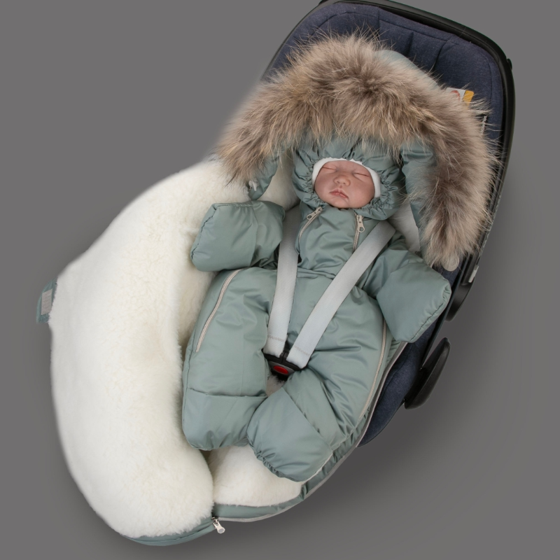 Комплект на выписку 5 предметов "Скандинавия", с опушкой, зимний, полынь