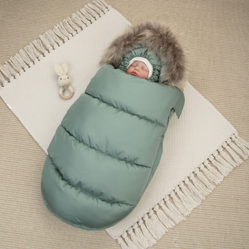 Комплект на выписку 5 предметов "Скандинавия", с опушкой, зимний, полынь