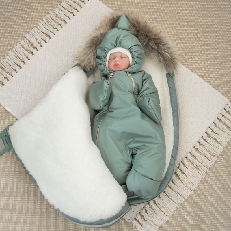 Комплект на выписку 5 предметов "Скандинавия", с опушкой, зимний, полынь