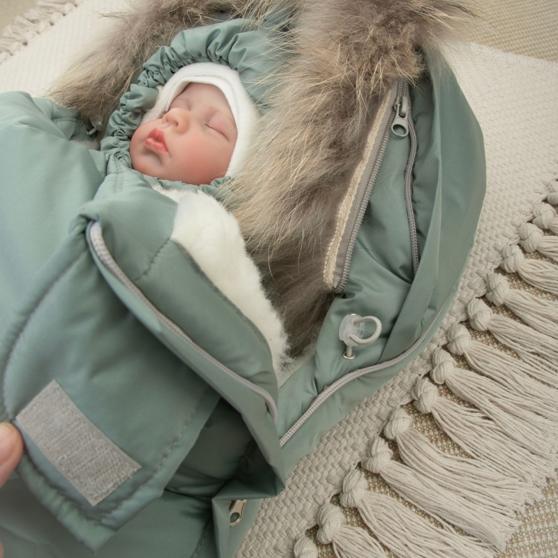 Комплект на выписку 5 предметов "Скандинавия", с опушкой, зимний, полынь