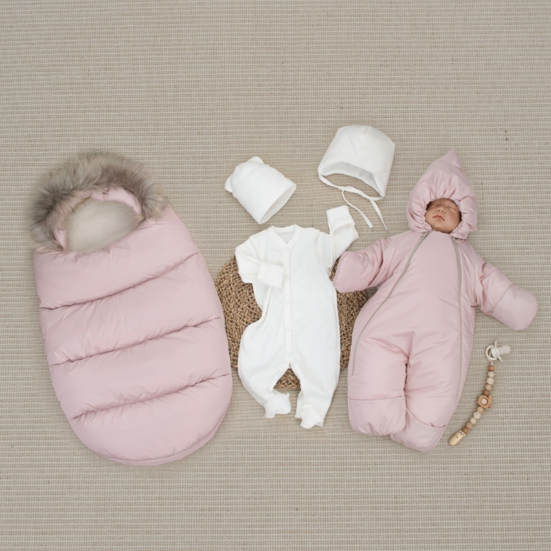 Комплект на выписку 5 предметов "Скандинавия", с опушкой, зимний, пудра Комплект на выписку 5 предметов "Скандинавия", с опушкой, зимний, пудра