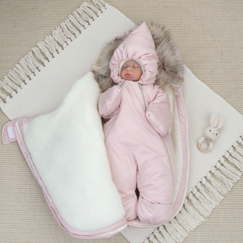 Комплект на выписку 5 предметов "Скандинавия", с опушкой, зимний, пудра Комплект на выписку 5 предметов "Скандинавия", с опушкой, зимний, пудра