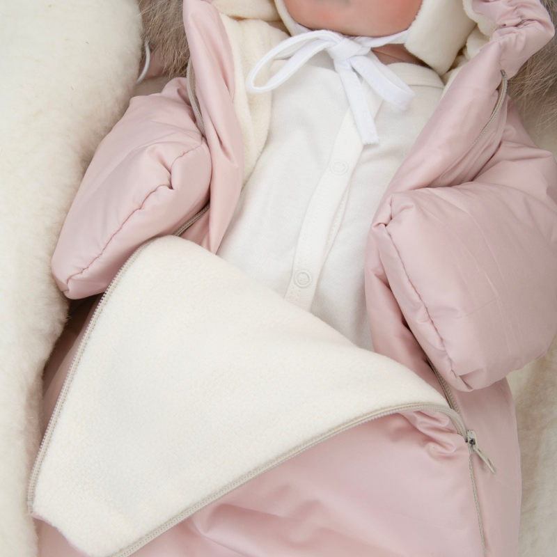 Комплект на выписку 5 предметов "Скандинавия", с опушкой, зимний, пудра Комплект на выписку 5 предметов "Скандинавия", с опушкой, зимний, пудра