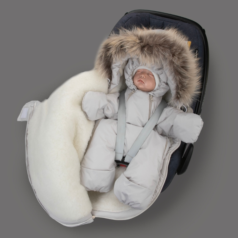 Комплект на выписку 5 предметов "Скандинавия", с опушкой, зимний, светло-серый