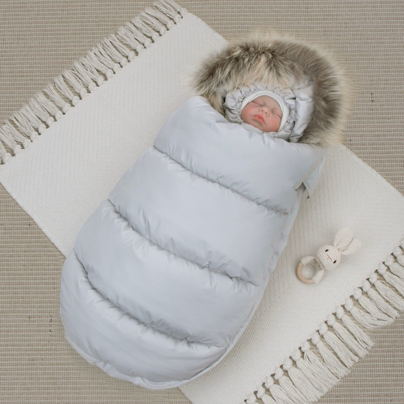 Комплект на выписку 5 предметов "Скандинавия", с опушкой, зимний, светло-серый