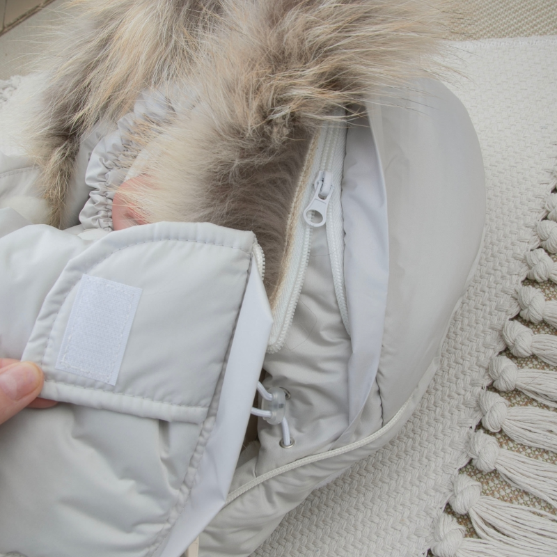 Комплект на выписку 5 предметов "Скандинавия", с опушкой, зимний, светло-серый