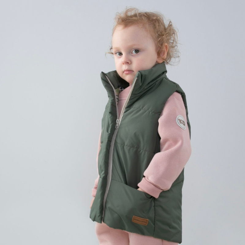 Жилет детский утепленный "Дискавери", зелено-серый