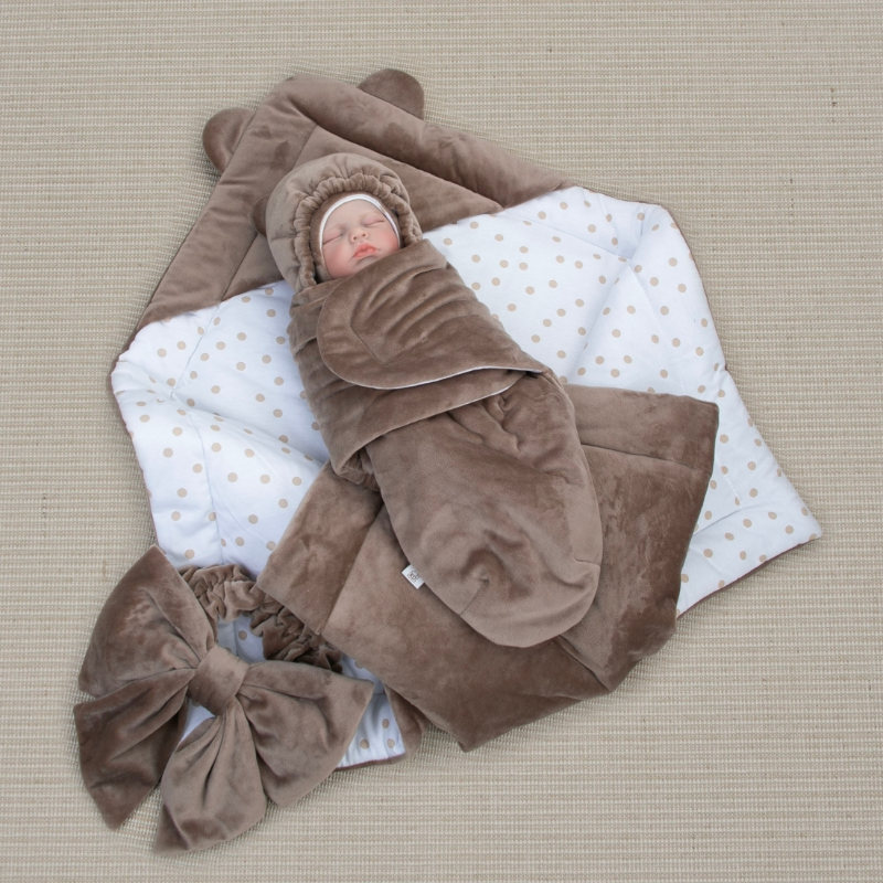 Комплект на выписку 6 предметов "Медвежонок", зимний, шоколад