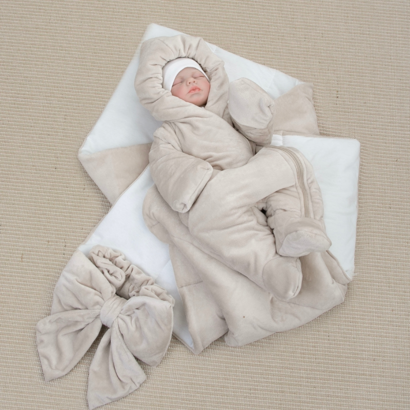 Комплект на выписку 5 предметов "Классика", демисезонный, бежевый Комплект на выписку 5 предметов "Классика", демисезонный, бежевый