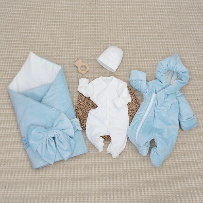 Комплект на выписку 5 предметов "Классика", демисезонный, темно-голубой Комплект на выписку 5 предметов "Классика", демисезонный, темно-голубой