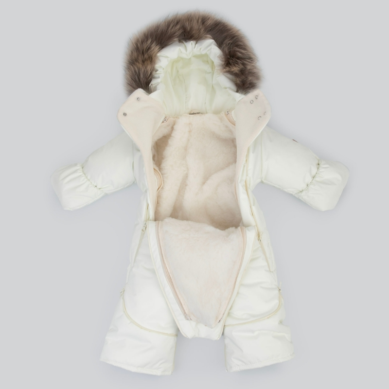 Комбинезон-трансформер "Пикколино", с опушкой, с отворотами, 3 сезона, молоко