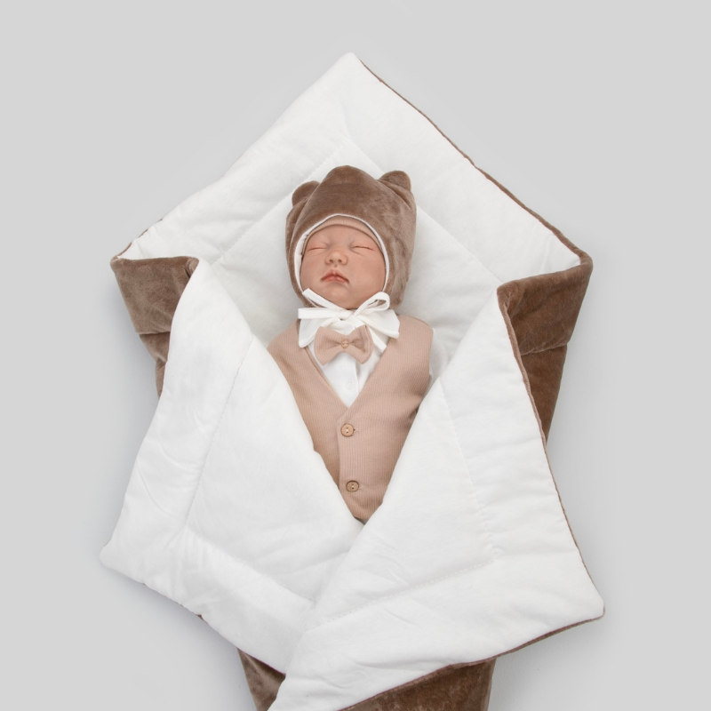 Комплект на выписку 5 предметов "Юный Джентльмен-1", демисезонный, шоколад Комплект на выписку 5 предметов "Юный Джентльмен-1", демисезонный, шоколад