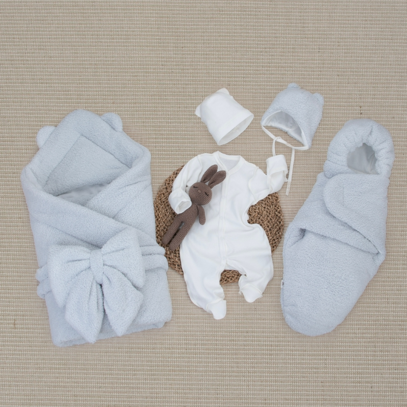 Комплект на выписку 6 предметов "Велсофт барашек", демисезонный, светло-серый Комплект на выписку 6 предметов "Велсофт барашек", демисезонный, светло-серый