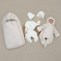 Комплект на выписку 5 предметов "Акварель.Вышивка Медвежонок", зимний, светло-бежевый