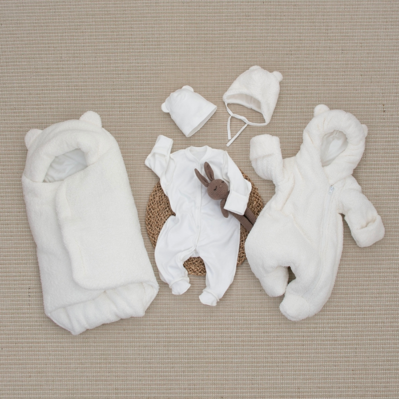 Комплект на выписку 5 предметов "Пушуня", демисезонный, молоко Комплект на выписку 5 предметов "Пушуня", демисезонный, молоко