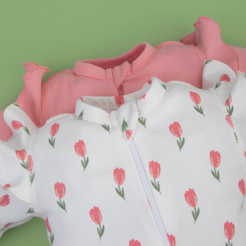 Комбинезон слип на молнии с рюшей "Тюльпанчики", 2 шт/уп