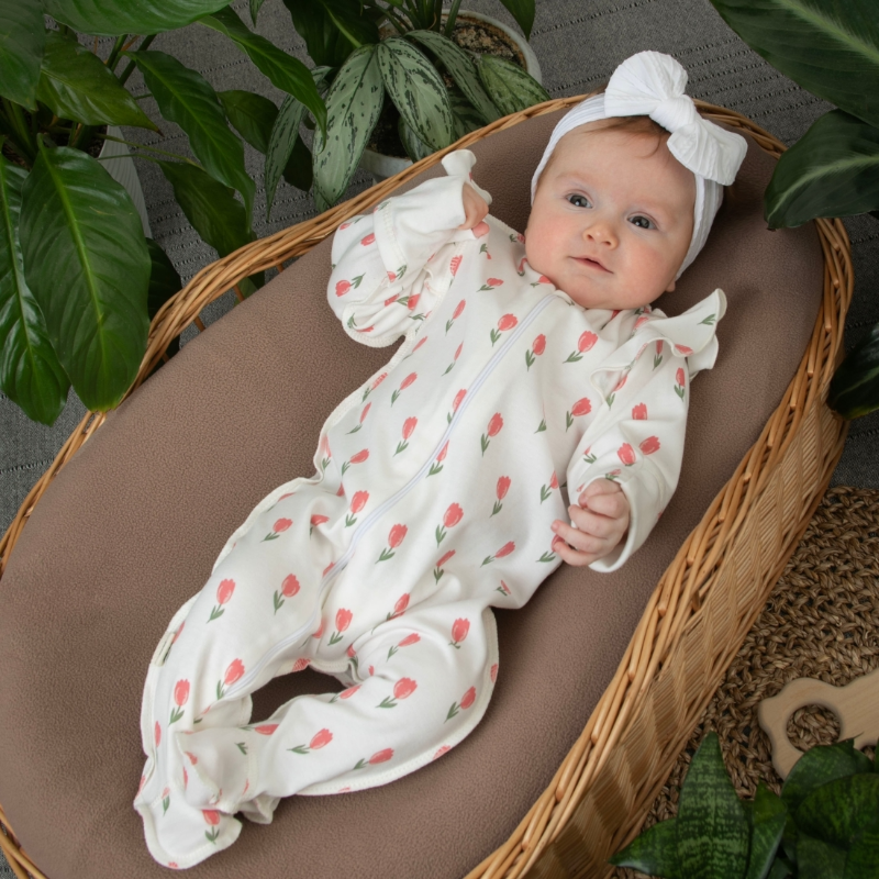 Комбинезон слип на молнии с рюшей "Тюльпанчики", 2 шт/уп