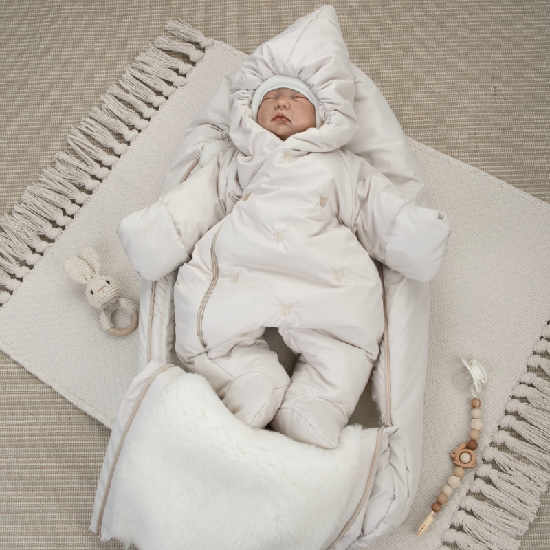 Комплект на выписку 5 предметов "Акварель.Вышивка Медвежонок", зимний, светло-бежевый