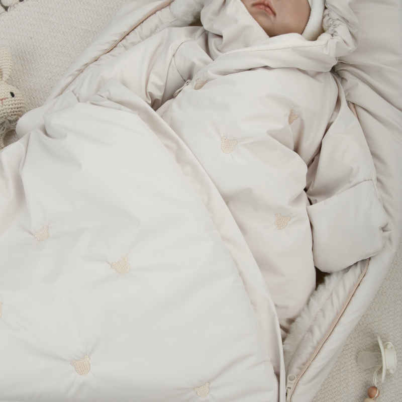 Комплект на выписку 5 предметов "Акварель.Вышивка Медвежонок", зимний, светло-бежевый